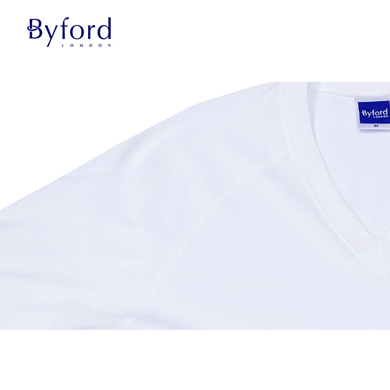 BYFORD men's v-neck short-sleeved T-shirt bottoming shirt men's Egyptian cotton sports bra men's business commuting casual SMW2227 white M