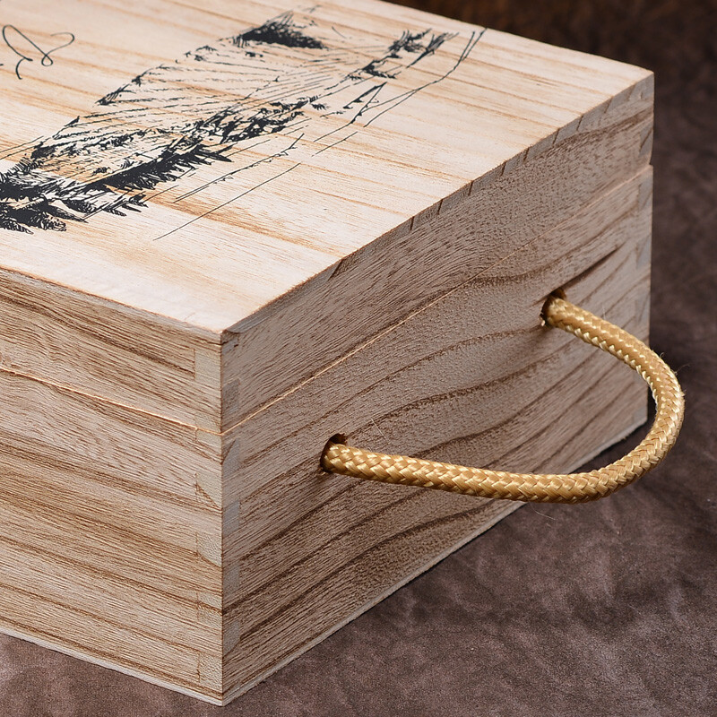 Art Bird Red Wine Box Wooden Box Double Wine Packaging Box Paulownia Wooden Wine Box Gift Box Universal Version Burnt Color Retro Wooden Box + Kraft Paper Bag