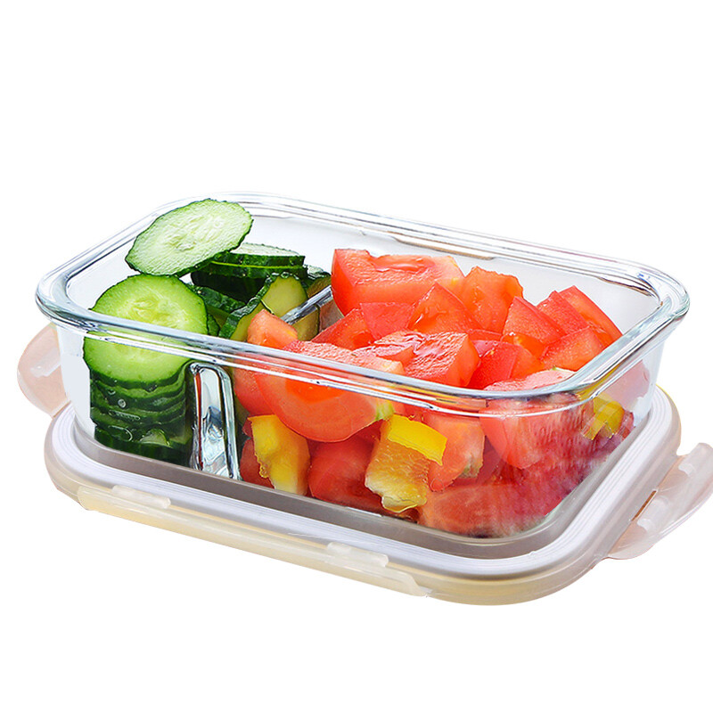 LOCK&LOCK heat-resistant glass crisper microwave lunch box sealed lunch box lunch box refrigerator storage box 600ml two partitions