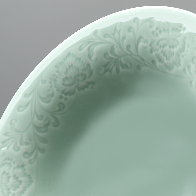 Su's Ceramics Celadon Glazed Ceramic Plate Flower Blossom Rich Soup Plate 4-piece Tableware Set