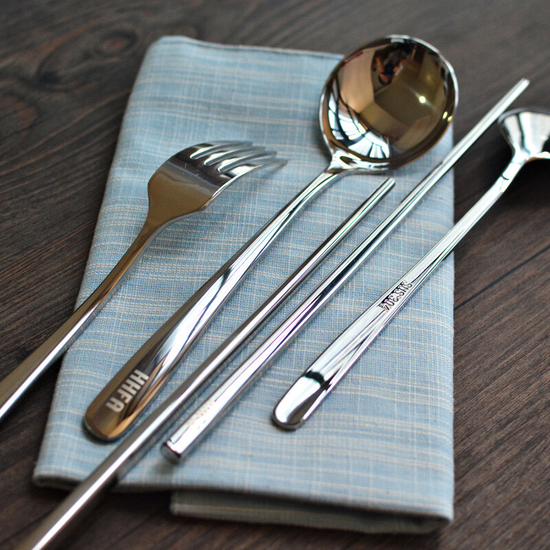 HHFA portable tableware set 304 stainless steel spoons, chopsticks and forks, children and students travel tableware set, Korean spoon and chopsticks two-piece set (small size)