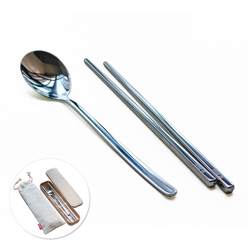 HHFA portable tableware set 304 stainless steel spoons, chopsticks and forks, children and students travel tableware set, Korean spoon and chopsticks two-piece set (small size)