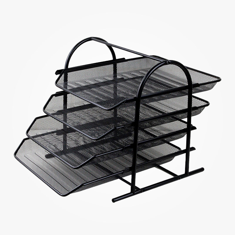 Office Supplies Metal Iron Grid Three Layer File Tray Office Supplies Metal Iron Grid Three Layer File Tray Rack Multi Finishing Racks Pull Out Bar Box Basket Holder Black