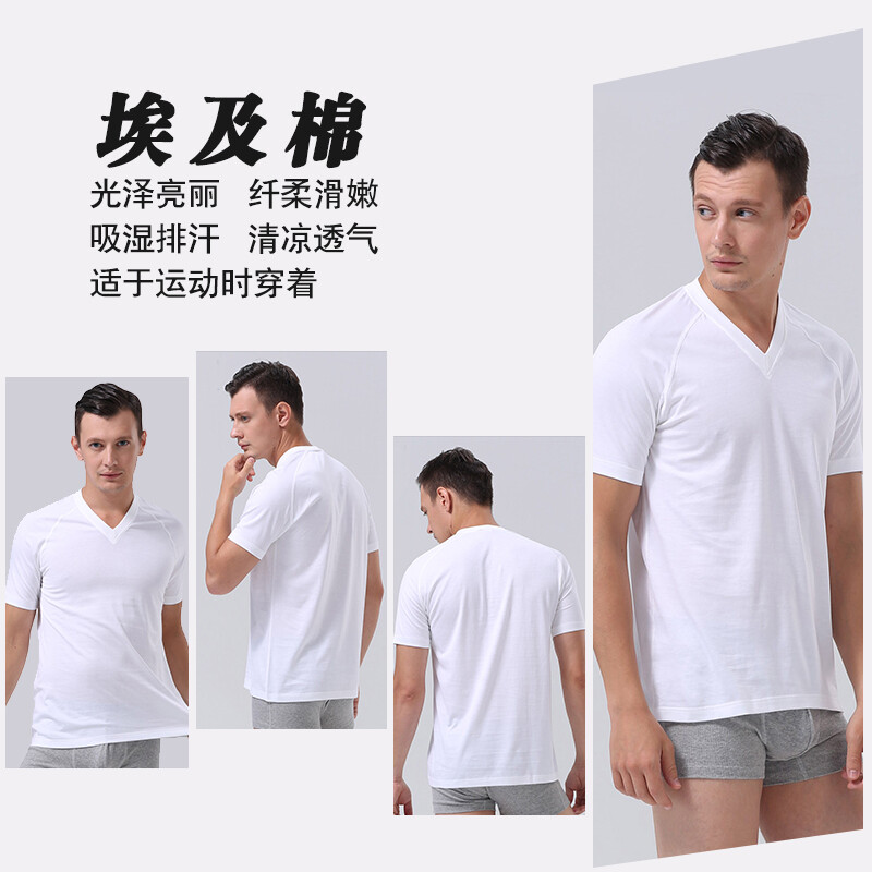 BYFORD men's v-neck short-sleeved T-shirt bottoming shirt men's Egyptian cotton sports bra men's business commuting casual SMW2227 white M