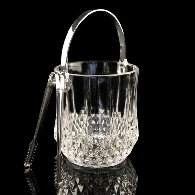 Flevinz thickened glass ice bucket European style engraved personalized handle ice bucket bar home foreign wine beverage transparent ice bucket handle glass ice bucket 1L