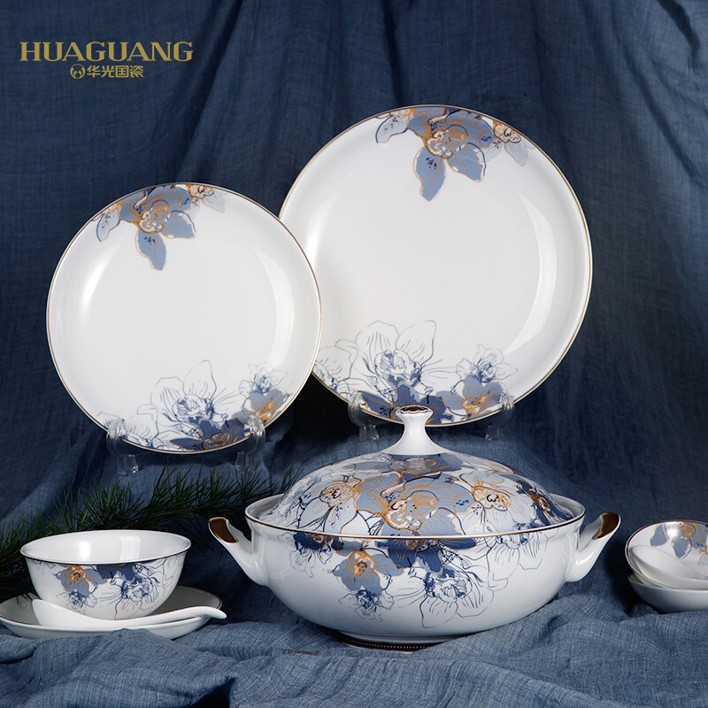 Huaguang National Porcelain Dishes Set Bone China Tableware Dishes European Household Ceramic Tableware Dream Capri Dream Capri 46 pieces