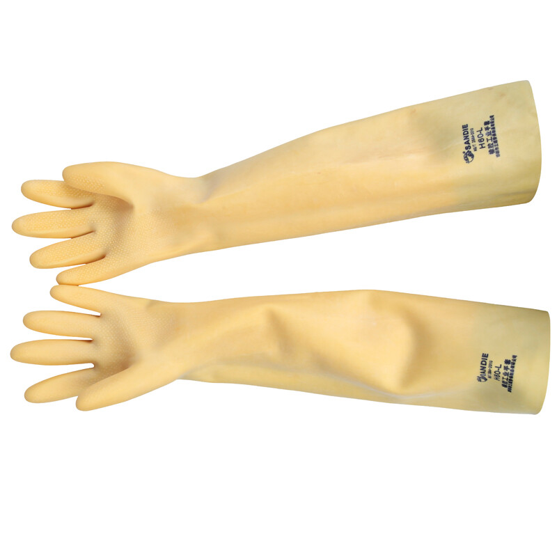 Industrial protective gloves, acid and alkali resistant gloves, rubber corrosion-resistant, oil-resistant and water-resistant latex chemical gloves, thickened and lengthened labor protection gloves, durable 60CM thickened one pair