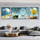 Sanqihu Wohnzimmer Dekoration Gemälde Perpetual Kalenderuhr Moderne einfache Fulu Mountain Sofa Hintergrund Wandtriptychon Wanduhr ZP1283+ZP1284+ZP1285 (Fulu verdient Geld, Mitte 70*50+etwa 35*50 (geeignet für 1,8-2