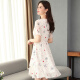 JOYOFJOY summer women's floral chiffon dress female Korean style mid-length waist slim bell sleeve small fresh skirt JWQZ203562 white floral L