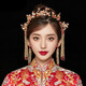 Xiuhe headdress simple and elegant red Chinese style bridal phoenix crown ancient costume Xiuhe clothing wedding accessories set + bracelet (default ear clip style) If you need ear hook style, please contact customer service