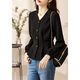 Modal V-neck black shirt women's long-sleeved 2026 spring and autumn new style chic and beautiful shirt high-end waist slimming top black XL recommended 115-125 Jin Jin equals 0.5 kg