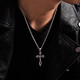 IDEAGEMER925 silver cross necklace men's personality retro niche simple versatile handsome boy pendant clavicle chain trend cross pendant + titanium steel chain 60CM supports engraving