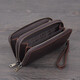 Manniqson billetera de cuero genuina bolso largo de embrague largo para hombres cuero loco de cuero doble con cremallera gran capacidad billetera para hombres bolsillo de teléfono móvil color de café oscuro