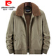 Pierre Cardin fur collar cotton jacket men's autumn and winter velvet thickened cotton. Clothes American high-end workwear flight jacket cotton. Clothes 1811-Black Blue XL Recommended 136-150Jin Jin equals 0.5 kg