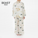 Brutalist Autumn Thoughts Series Mingyue Chinese Style Cotton Print Couple Pajamas Long Sleeve Pants Set Women M