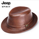 JEEP SPIRIT genuine leather top hat men's retro casual British jazz hat middle-aged and elderly father's hat cowhide beach hat old man hat dark brown medium size XL (57-58cm) adjustable