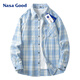 NASA GOOD long-sleeved shirt men's spring and autumn Korean style trendy plaid shirt youth casual loose jacket blue 2XL