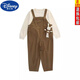 Disney (DISNEY) Girls Suit Spring and Autumn 2023 New Style Fashionable Long-Sleeved Children's Wear Internet Celebrity Big Children's Overalls Two-piece Set Trendy Dark Khaki Overalls + Top Two-piece Set 160