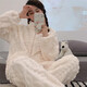Fleece pajamas for women in autumn and winter warmth and thickened coral fleece home clothes cardigan zipper simple solid color flannel set HS983 m white jacquard zipper L