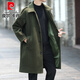 Pierre Cardin autumn and winter new trendy men's thickened mid-length windbreaker casual woolen coat loose and handsome woolen coat cotton black thickened M