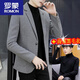 ROMON autumn and winter woolen suit men's jacket plus velvet thick single Western Korean version slim fit top trend gray 1988 suit plus velvet XL