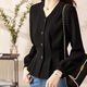 Modal V-neck black shirt women's long-sleeved 2026 spring and autumn new style chic and beautiful shirt high-end waist slimming top black XL recommended 115-125 Jin Jin equals 0.5 kg