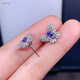 Zhanyuan S925 silver inlaid natural tanzanite earrings, exquisite and fashionable two-color butterfly earrings 4*5mm, light luxury and versatile temperament
