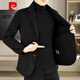 Pierre Cardin woolen blazer men's high-end slim double-sided denim suit top autumn and winter versatile short warm coat 88001A Khaki double-sided denim XL suitable for 125-145Jin Jin equals 0.5 kg