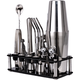 Acrylic set combination cocktail shaker bar stirring tool 20-piece set hand-cranked Boston shaker piano black Boston (750ML/600ML)