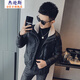 Jason's thickened warm leather cotton coat men's winter trendy lamb fur collar slim cotton leather jacket men's handsome cotton jacket A368-PM9816 black (single jacket) M (95-110Jin Jin is equal to 0.5 kg)