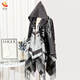 Shu robe with large shawl, cloak, men's and women's hat, all-in-one warm thick scarf, Xinjiang and Yunnan travel photo wear, Norwegian forest cloak, black and gray, one size fits all