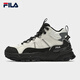 FILA women's mid-cut plus velvet dad shoes casual shoes winter warm thick-soled sneakers turtledove yellow/black-TB 37.5