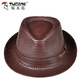 Woodpecker new hat men's spring and autumn style jazz hat for middle-aged and elderly British retro gentleman hat first layer cowhide top hat casual brown XL (57-58cm)