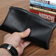 BARNOROO long genuine leather men's wallet zipper wallet mobile phone bag youth wallet trendy clutch bag small clutch cowhide men's black