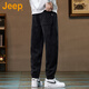 Jeep (JEEP) American genuine Jeep high-end chenille casual pants for men in autumn and winter, warm, loose and versatile leggings sports pants, black, official and authentic XL recommended 130-150Jin Jin equals 0.5 kg
