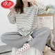 
LangSha (LangSha) Spring and Autumn Soft and Comfort Women's Pajamas Long Sleeve Trousers Cotton Can be worn on the outside round neck casual home clothing set XB9923 M Women