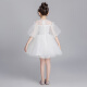 Xiaokayi Nong girls evening dress princess dress fluffy yarn little girl flower girl wedding dress children piano performance dress host autumn style white front short back length 110cm