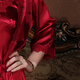 The Da Vinci Code Pajamas Women's Ice Silk Nightgown Wife's Birthday Dressing Dress Bridal Wedding Burgundy L (120 Jin Jin is equal to 0.5 kg or less)