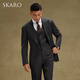 SKARO three-piece wool dark gray plaid suit men's suit business formal lapel collar wedding suit dark gray purple plaid SKG1551B size 52 top, please note the size of the trousers