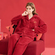 Fenten Couple's Pajamas Autumn and Winter Zodiac Year of the Snake Lapel Double-sided Coral Velvet Home Clothes Couple's Pajamas Set Big Red (Women's Style) 2XL