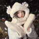 Caikaying autumn and winter bear hat and scarf all-in-one women's winter warm plush gloves three-piece set cute hooded ear protection Longbao three-piece set beige