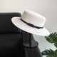 ALBINELE white top hat small fragrance Hepburn style retro summer British French elegant photo hat flat top lady straw hat beige adjustable