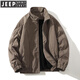 JEEP SPIRIT chaqueta bomber corta americana con cuello alto de invierno chaqueta gruesa de terciopelo acolchado de algodón top para hombre negro L (130-140)