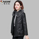 Woodpecker Large Fur Collar Leather Jacket Women's 2025 Autumn and Winter New Korean Style Leather Cotton Jacket Short Thickened Cotton Jacket Gray M Recommended 95-110Jin Jin equals 0.5 kg