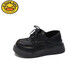 G.duck children's small leather shoes 2023 spring new British style loafers versatile shoes boys and girls black performance shoes Velcro black size 15 26 inner length 16.2cm