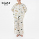Brutalist Autumn Thoughts Series Mingyue Chinese Style Cotton Print Couple Pajamas Long Sleeve Pants Set Women M