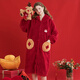 Fen Teng Couple Pajamas Zodiac Year of the Snake Coral Velvet Hooded Embroidered Long Sleeve Nanfu Puff Home Clothes Couple Pajamas Big Red-Women's L