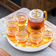 Porcelain brand tea set, hammered glass tea set, simple Japanese style high temperature resistant kung fu tea cup, office teapot, tea tray small set, hammered elegant 7-piece set + round melamine plate, 8 pieces