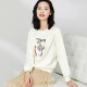 Shandubila Spring and Autumn Women's Casual Temperament Printed Korean Style Round Neck Pullover Sweatshirt Long Sleeve Top Women White L