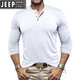 JEEP SPIRIT European and American tough guy Ami khaki American retro loose T-shirt cotton Henry collar long-sleeved inner layered shirt trendy men's military green XL